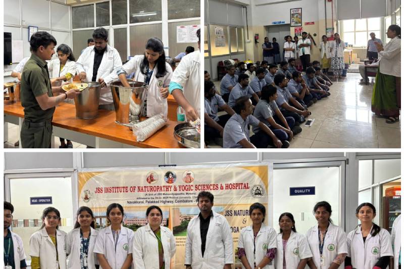 JSS Institution of Naturopathy and Yogic Sciences & Hospital conducted a Naturopathy and Health Awareness Camp at Aquasub Engineering, Rakkipalayam, Coimbatore